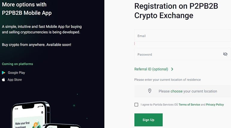 Step 2: Create Your Account β P2PB2B Referral Code 94fb9170 Get 20% Off on Fees