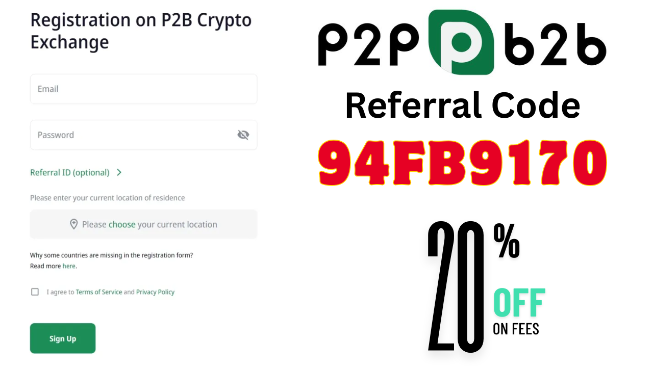 Step 3: Enter Referral Code 94FB9170 β P2PB2B Referral Code 94fb9170 Get 20% Off on Fees