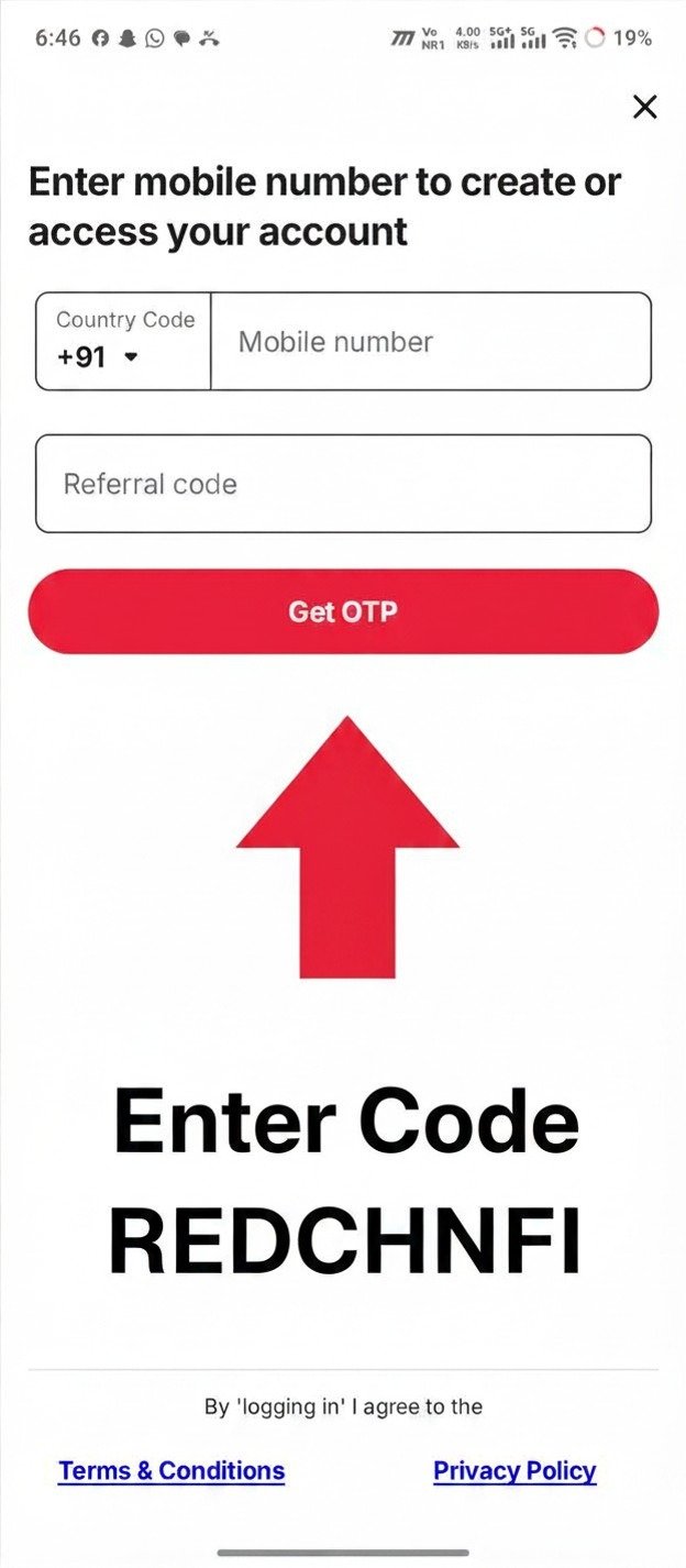 Step 3: Enter Code REDCHNFI — RedBus Referral Code redchnfi Get Free Rs 250 Cash Bonus